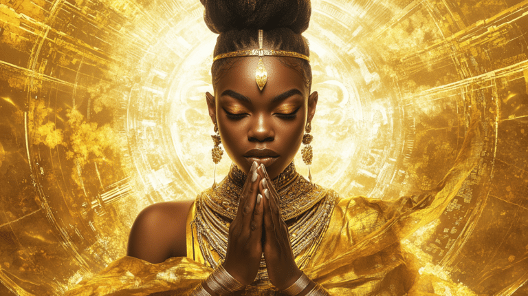 A beautiful young black woman praying